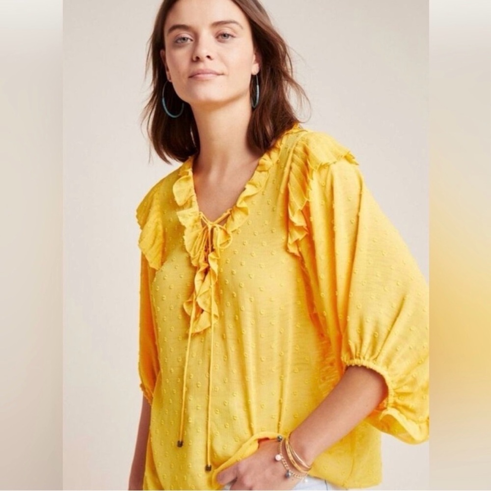 Anthropologie Haida Ruffle Peasant Top Yellow
